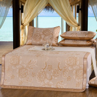 北极绒 牡丹盛世冰丝席三件套-金 180*200cm 布袋装