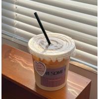 网红奶茶杯ins风一次性咖啡杯自制饮品杯外卖塑料打包杯pet冰粉杯-400ml平盖杯+防漏纸+粗管;【100套装】