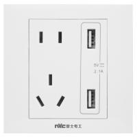 雷士开关插座面板86型暗装一开五孔插座三孔空调电源插座N02灰色-外观颜色：极地灰|双USB五孔