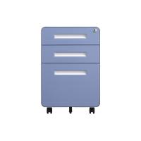 桌下柜 圆弧边三抽带轮文件柜 办公室抽屉档案柜 收纳铁皮柜移动矮柜资料储物柜-圆弧边蓝色-扣手;600*400*500