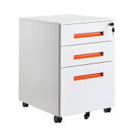 三抽活动柜档案文件柜 颜色管理办公柜移动矮柜抽屉柜带锁桌下柜-橙色拉手