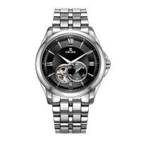 依波(EBOHR)大师系列男士自动机械表 潮流时尚小秒盘镂空防水实心钢带手表 黑盘钢带5066011750660117