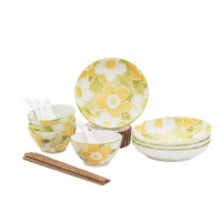 HELLO KOMA 日式碗碟套装家用创意小清新陶瓷碗盘碗筷餐具套装轻奢碗盘组合 黄色