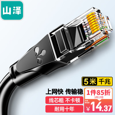 山泽(SAMZHE)六类网线 CAT6类千兆 8芯双绞 工程家用电脑宽带监控电脑网络跳线成品网线 黑色5米 WD6050