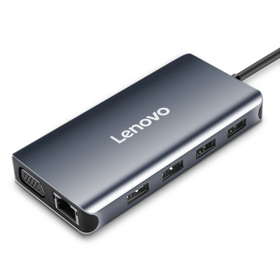 联想 lenovo Type-C扩展坞 LX0808 USB-C转HDMI/VGA转接头网线接口转换器苹果电脑拓展坞