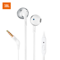 JBL T205 半入耳式耳机 TUNE205手机耳机 有线运动耳机 带麦克风 苹果安卓系统通用 银色