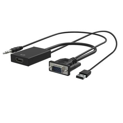 酷比客 LCAVVHAB0.2 VGA转HDMI+音频线+供电线 公-公 黑色 用于VGA转HDMI连接电视机 显示器 投影仪