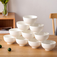 洁雅杰陶瓷餐具 家用陶瓷米饭碗套装(4.5英寸)白瓷金钟碗餐具套装 10只装