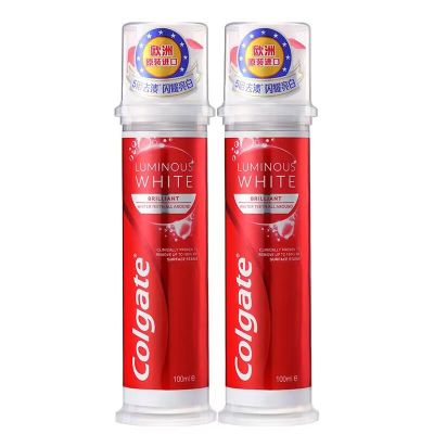 高露洁(Colgate)欧洲进口耀白去渍直立按压式泵式美白牙膏100*2