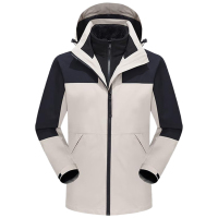 七梭 三合一加厚摇粒绒北极绒可拆卸冲锋衣 米灰/黑色 M