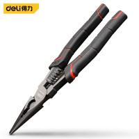 得力 多功能尖嘴钳省力型高寿命铬钒钢带剥线9寸红