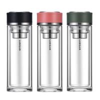 LOCK&LOCK 双层玻璃杯男女便携水杯隔热带盖过滤家用商务杯子 LLG629