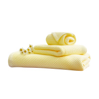 富安娜 清韵系列-素色纯棉蜂窝毛方浴三件套\黄