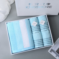金号真礼蓝条毛巾一浴四毛礼盒装ZL1701-B2