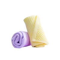 富安娜 清韵系列素色纯棉蜂窝面巾两件套 紫+黄