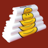 明笑脸袋加厚外卖食品袋商用打包袋方便袋批发手提塑料袋背心袋 100只 35*56cm