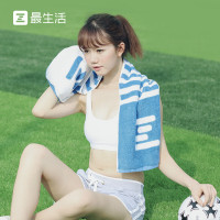 最生活专业运动毛巾纯棉条纹 加长加大毛巾 健身房跑步擦汗洗脸巾 蓝白