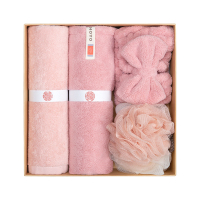 hoyo-7246日本洗漱四件套 毛巾33*72cm束发带10cm干发帽25*65cm 浴花11cm (单位:套)粉色