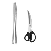 奥美优不锈钢烤肉夹烧烤面包蛋糕煎牛排夹子烧烤剪刀[夹子+剪刀]2件套