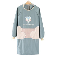 奥美优 围裙 厨房防水防油围裙罩衣男女韩版长袖烘焙围兜 蓝色 AMY1411