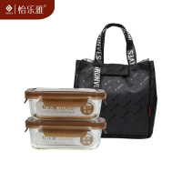 怡乐雅YLY-CF-002高硼硅玻璃保鲜盒两件套保温布包*1保鲜盒650ml*2(单位:套) 咖啡色