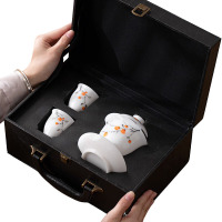 苏氏陶瓷(SUSHI CERAMICS) J0254-1 手绘柿柿如意盖碗小套装(一盖碗两茶杯) 三件套 (单位:套)