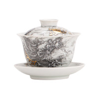 苏氏陶瓷(SUSHI CERAMICS) J1024 万事兴龙三才盖碗 1个 (单位:个)