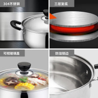 苏泊尔(SUPOR) 304不锈钢汤锅20cm复底炖煮锅火锅煮面锅电磁炉锅具