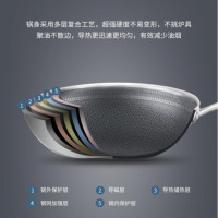 美的不粘锅炒锅不锈钢蜂窝晶刻不花芯磁炉燃气通用不挑锅铲CJ32Wok502不锈钢-32cm_