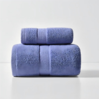 汉司家纺 毛巾+浴巾棉柔素色套装 毛巾+浴巾 2.00 条/套 (计价单位:套) 蓝色