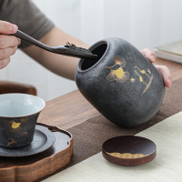 苏氏陶瓷(SUSHI CERAMICS)大号茶叶罐 日式铁锈釉大容量陶瓷密封罐红茶罐_