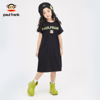 大嘴猴童装2024夏季女童纯棉印花短袖连衣裙潮中大童简约裙子