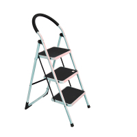 好企来 碳钢 3步圆扶手钢管梯 白 BY—0051 1.2米 架