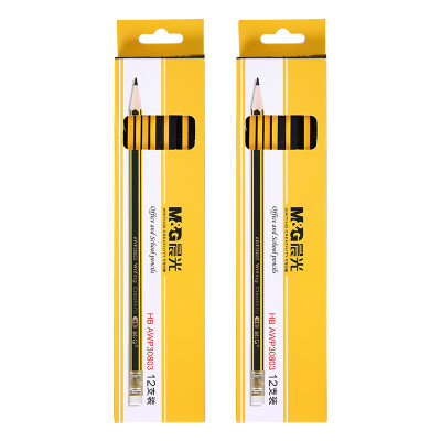 晨光(M&G)文具HB六角木杆铅笔 学生黄黑抽条考试铅笔 美术素描绘图木质铅笔 12支/盒AWP30083 2盒装