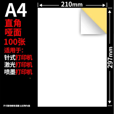 书写不干胶打印纸(哑光)A4 210mm×297mm100张/本 一本