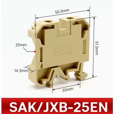 接线端子; SAK-25EN ;额定电压(V):380; 一个最小起订量是100个 SAK/JXB-25EN铜件