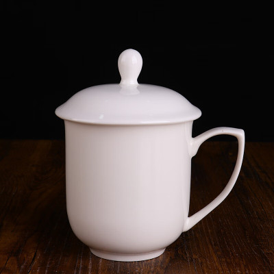 纯白陶瓷茶杯带盖水杯茶具商务办公杯 一只