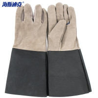 海斯迪克 HKW-85 牛皮电焊手套(颜色随机发货)防烫隔热焊接半皮手套 二层牛皮革袖焊工手套10双