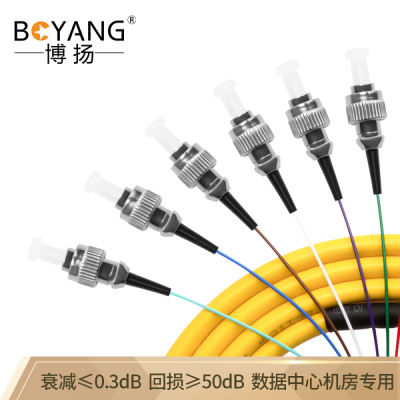 博扬(BOYANG)BY-ST12电信级光纤跳线1.5米12芯ST束状尾纤单模ODF光纤架/终端盒配线