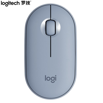 罗技(Logitech)Pebble鹅卵石简约轻薄无线双重连接蓝牙鼠标 雾霾蓝