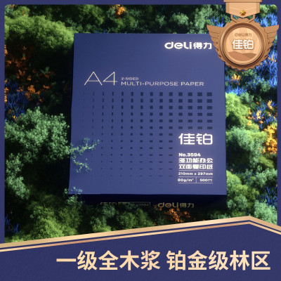 得力(deli)佳铂A4打印纸 80g克500张*5包一箱 高档加厚复印纸 合同标书彩打纸3595 整箱2500张