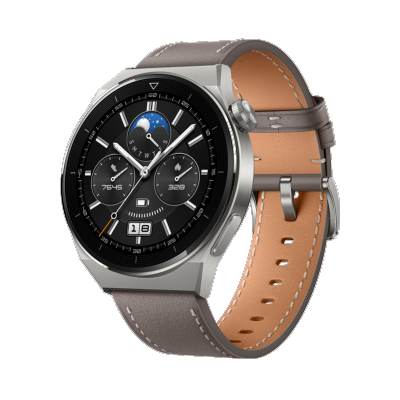 华为HUAWEI WATCH GT 3 Pro 灰色真皮表带 46.6mm表盘健康管理 腕上微信 血氧自动检测