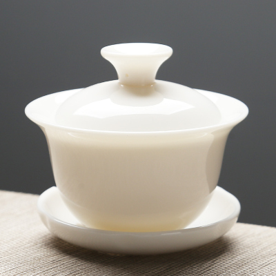 苏氏陶瓷JD001中国白瓷茶具套装羊脂玉三才盖碗功夫茶具礼盒套装8个杯(亮白)