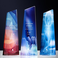 水晶奖杯蓝色奖座创意玻璃奖杯企业年会颁奖优秀员工奖品