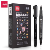得力(deli)黑色双头记号笔美术绘画勾线笔 双头勾线笔儿童学生 12支/盒 S563