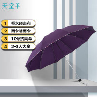 天堂伞 3311E加大加固64cm*10骨三折晴雨商务伞碰深紫色