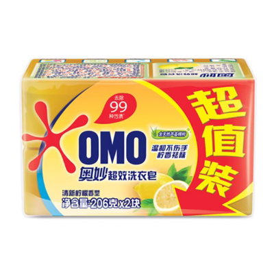 奥妙(OMO)99超效洗衣皂 清新除菌肥皂 206g(20块/组)