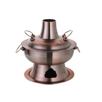 老式电碳两用木炭火锅紫铜炉涮肉老北京铜锅鸳鸯锅 43cm