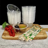 企采严选 加厚一次性汤碗带盖餐盒圆形打包盒碗筷套装餐具 500碗型[带盖子]容量约420ml 450套/箱