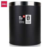 得力(deli)耐用带压圈不锈钢垃圾分类垃圾桶办公家具经典圆形清洁桶纸篓办公用品黑色9199